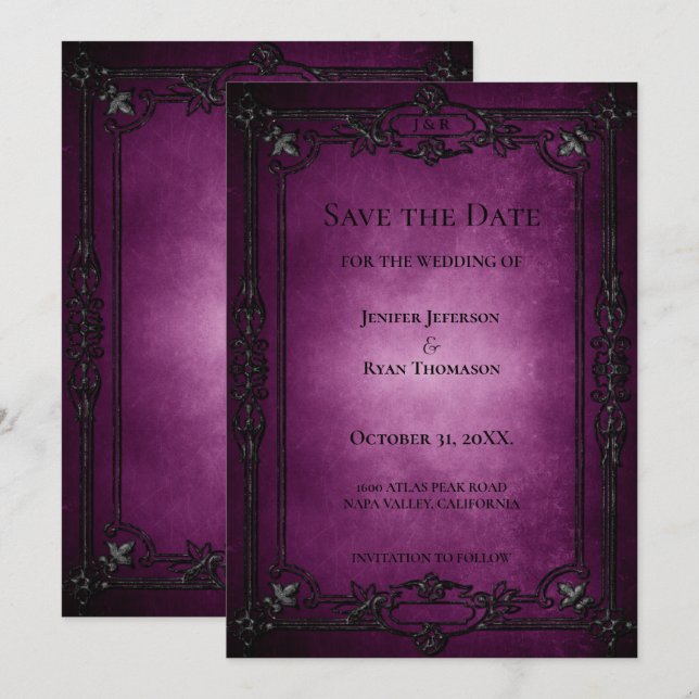 Gothic halloween wedding save the date invitation (Front/Back)