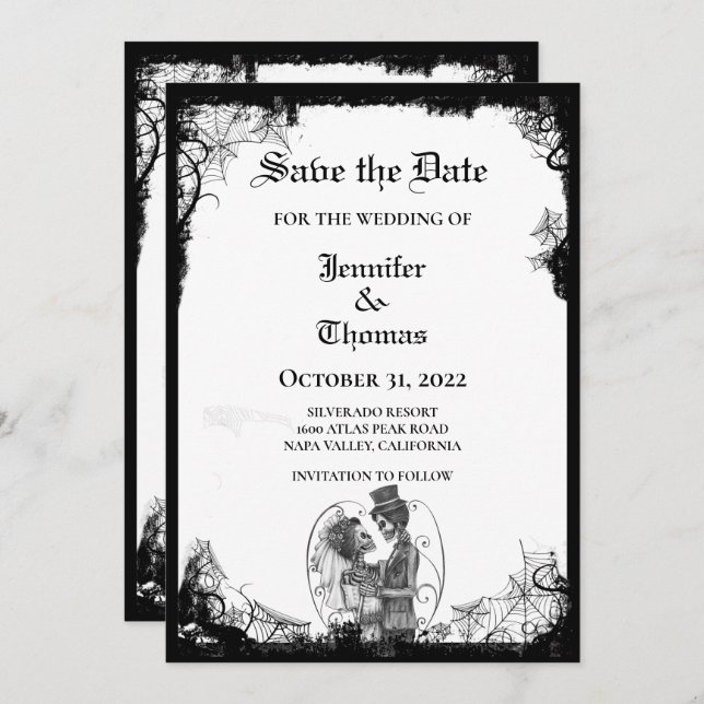Gothic halloween wedding save the date invitation (Front/Back)