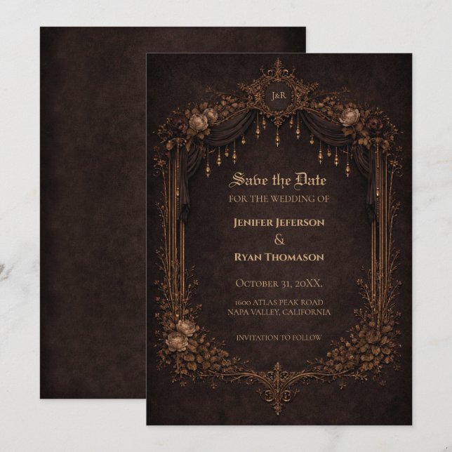 Gothic halloween wedding save the date invitation (Front/Back)