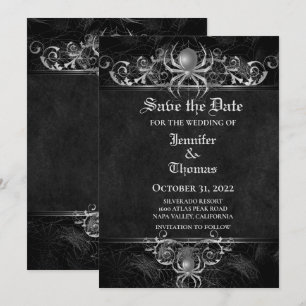 Gothic halloween wedding save the date invitation