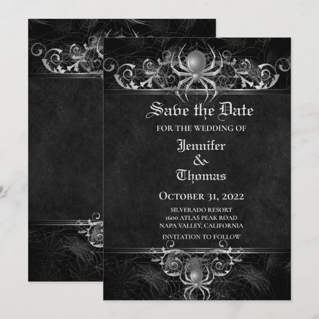 Gothic halloween wedding save the date invitation (Front/Back)