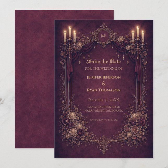 Gothic halloween wedding save the date invitation (Front/Back)