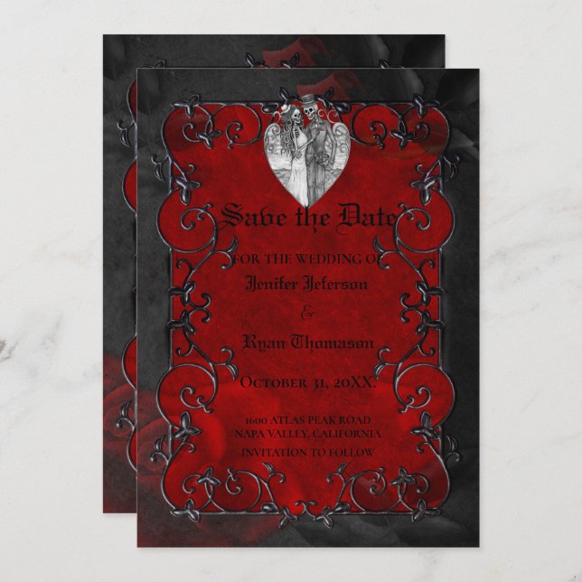 Gothic halloween wedding save the date invitation (Front/Back)