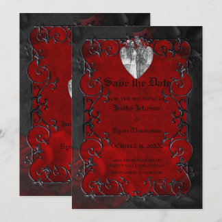 Gothic halloween wedding save the date invitation