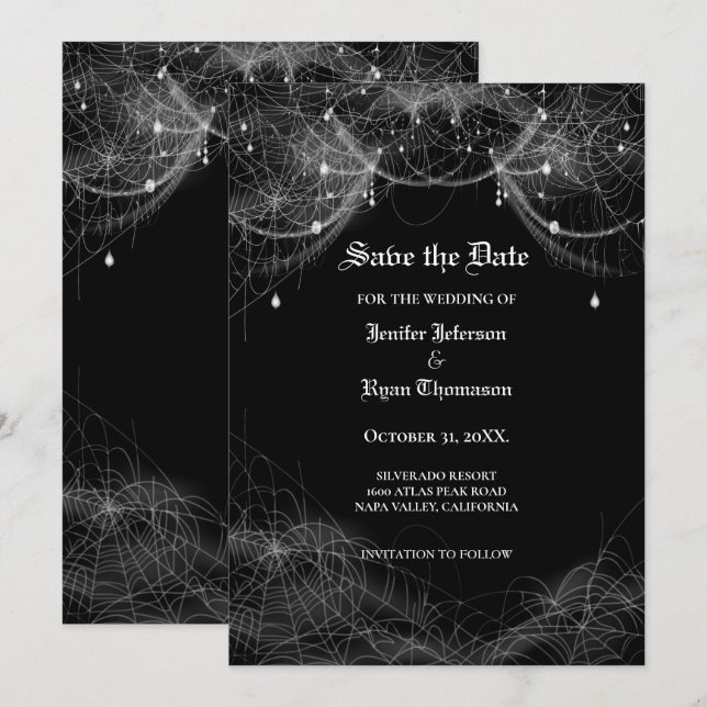 Gothic halloween wedding save the date invitation (Front/Back)