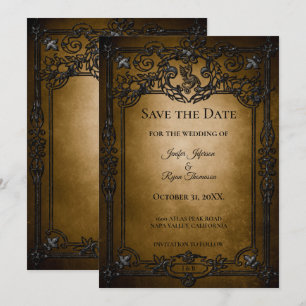Gothic halloween wedding save the date invitation