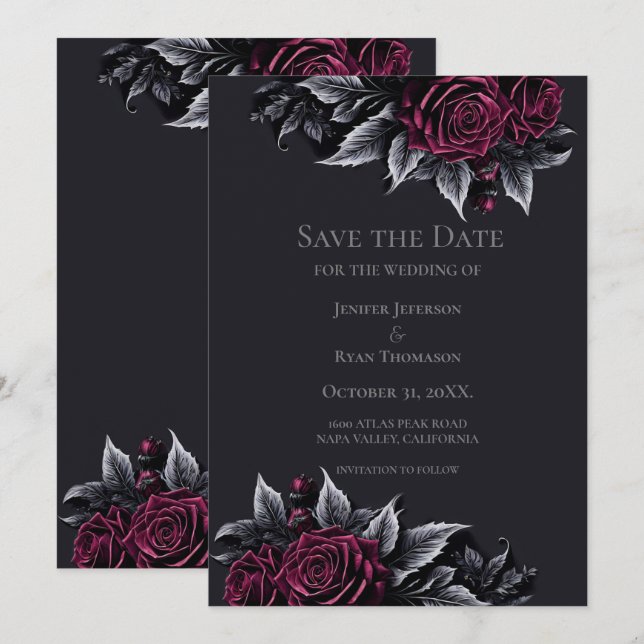 Gothic halloween wedding save the date invitation (Front/Back)