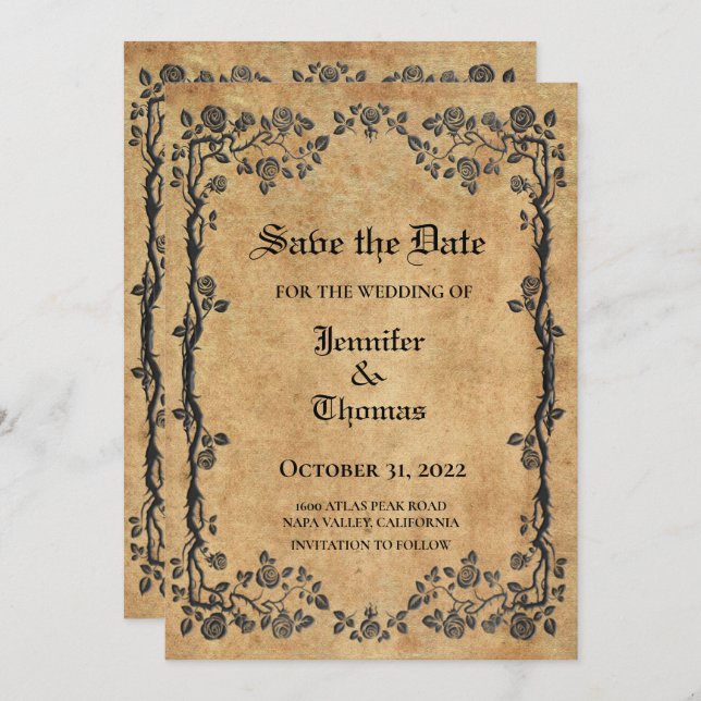 Gothic halloween wedding save the date invitation (Front/Back)