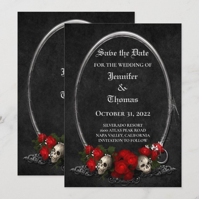 Gothic halloween wedding save the date invitation (Front/Back)