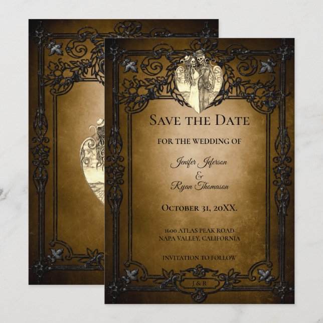 Gothic halloween wedding save the date invitation (Front/Back)