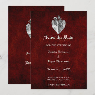 Gothic halloween wedding save the date invitation