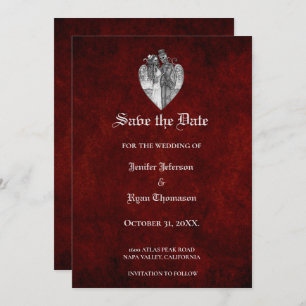 Gothic halloween wedding save the date invitation