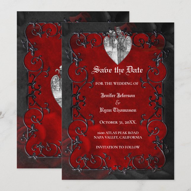 Gothic halloween wedding save the date invitation (Front/Back)