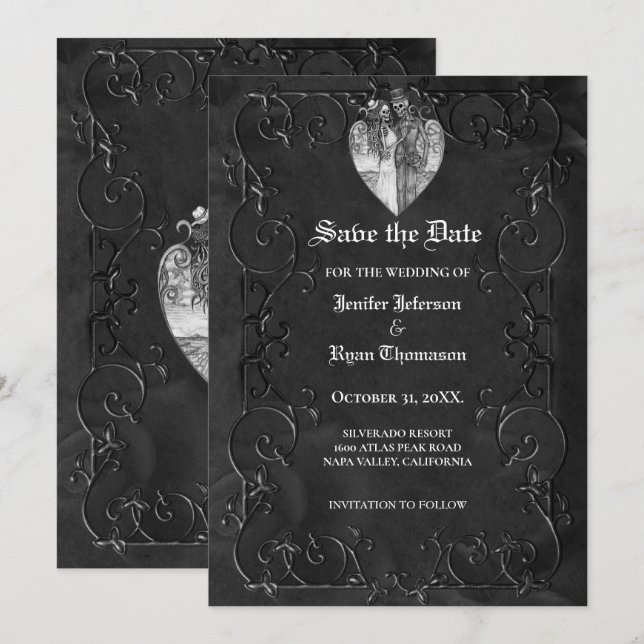 Gothic halloween wedding save the date invitation (Front/Back)
