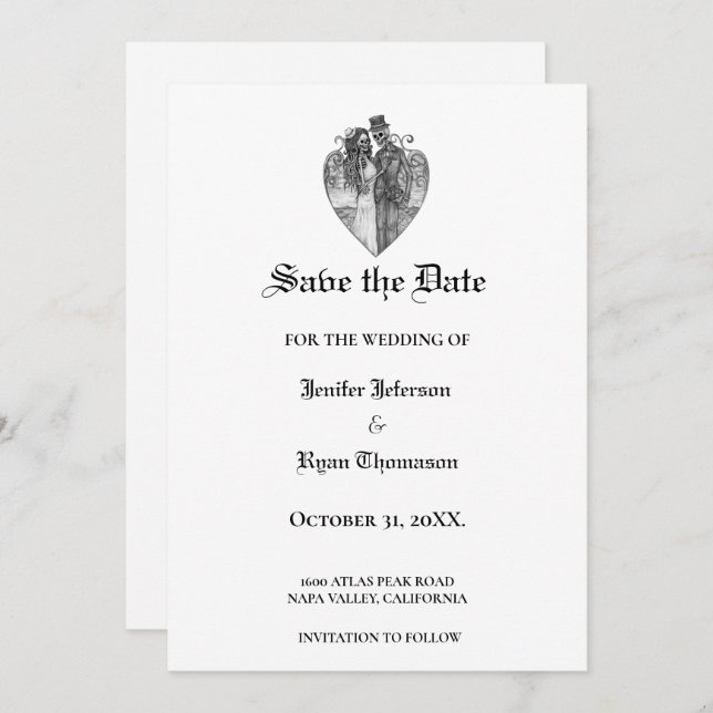 Gothic halloween wedding save the date invitation (Front/Back)