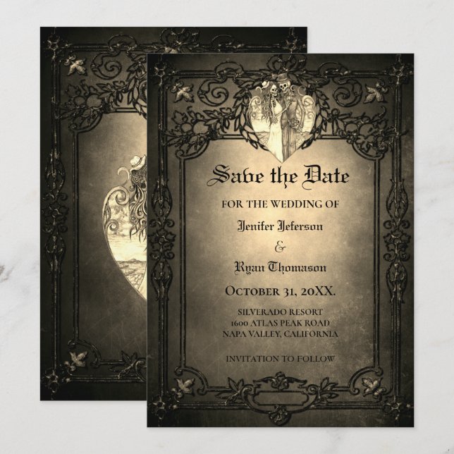 Gothic halloween wedding save the date invitation (Front/Back)