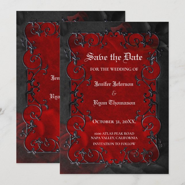 Gothic halloween wedding save the date invitation (Front/Back)