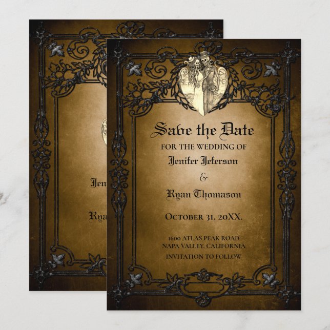 Gothic halloween wedding save the date invitation (Front/Back)