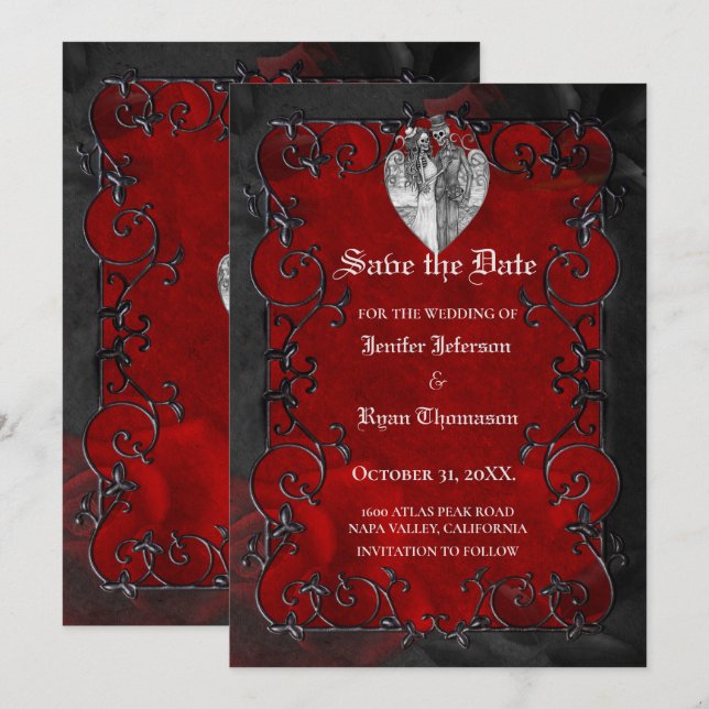 Gothic halloween wedding save the date invitation (Front/Back)