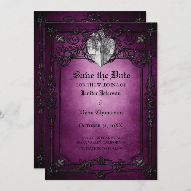 Gothic halloween wedding save the date invitation (Front/Back)