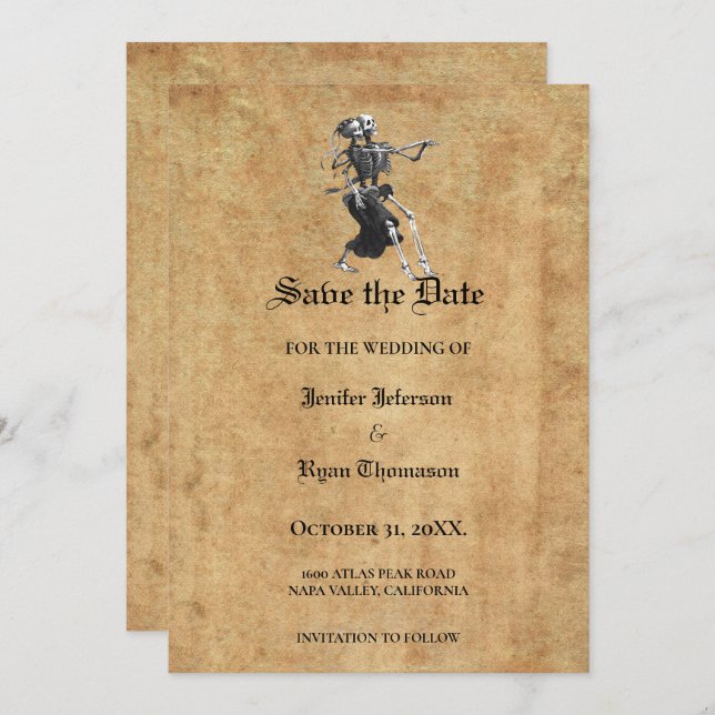 Gothic halloween wedding save the date invitation (Front/Back)