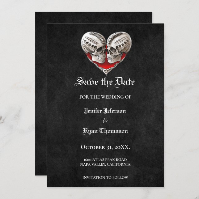 Gothic halloween wedding save the date invitation (Front/Back)
