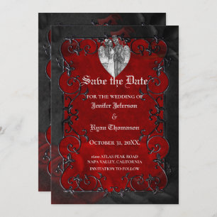 Gothic halloween wedding save the date invitation