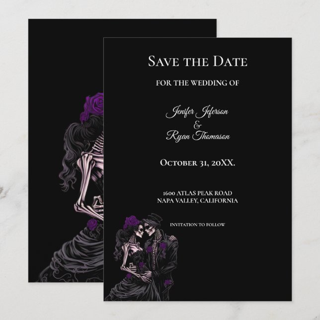 Gothic halloween wedding save the date invitation (Front/Back)