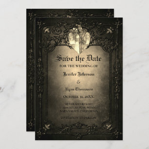 Gothic halloween wedding save the date invitation