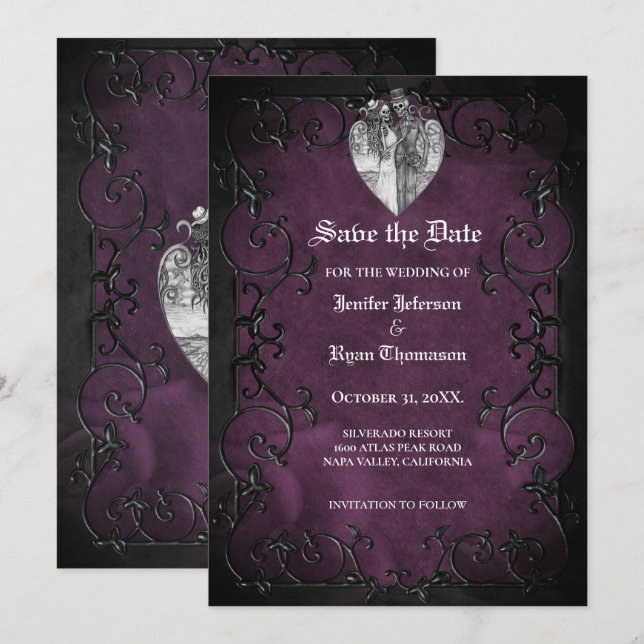 Gothic halloween wedding save the date invitation (Front/Back)