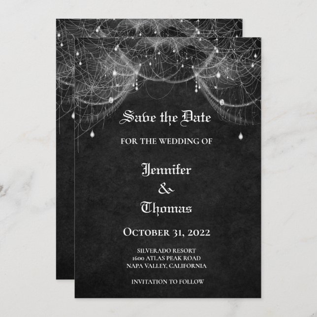 Gothic halloween wedding save the date invitation (Front/Back)