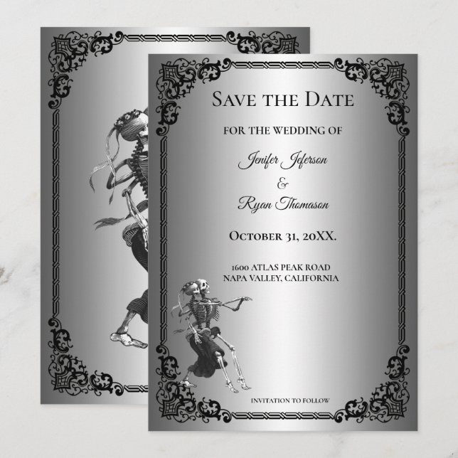Gothic halloween wedding save the date invitation (Front/Back)