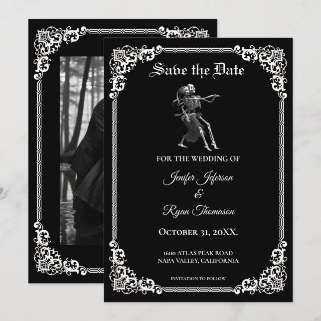 Gothic halloween wedding save the date invitation (Front/Back)