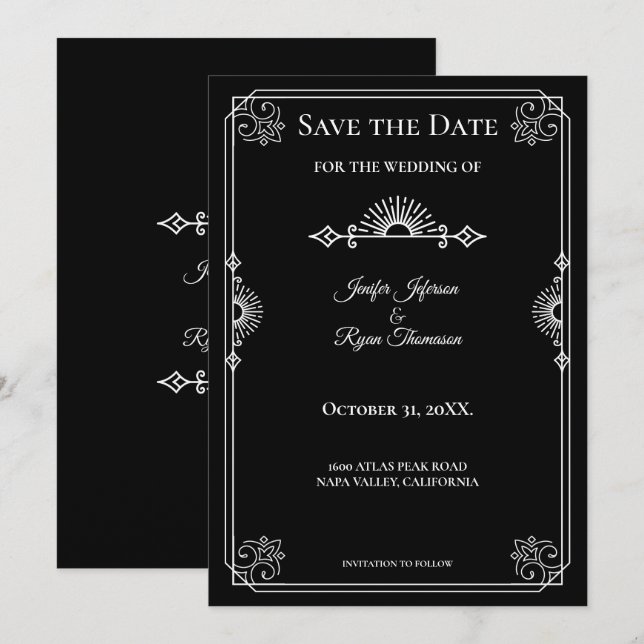 Gothic halloween wedding save the date invitation (Front/Back)
