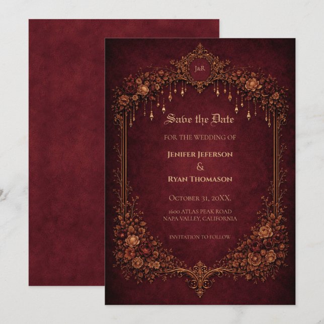 Gothic halloween wedding save the date invitation (Front/Back)
