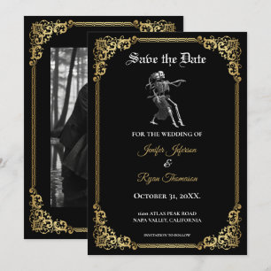 Gothic halloween wedding save the date invitation