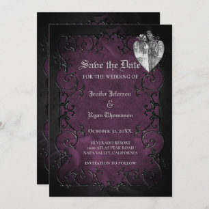 Gothic halloween wedding save the date invitation