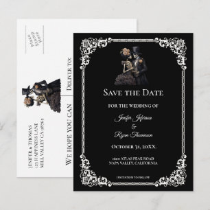 Gothic halloween wedding save the date postcard