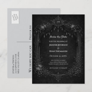 Gothic halloween wedding save the date postcard