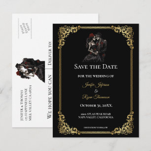 Gothic halloween wedding save the date postcard