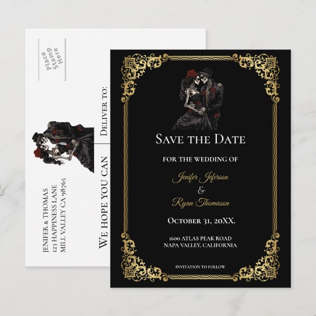 Gothic halloween wedding save the date postcard (Front/Back)
