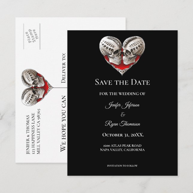 Gothic halloween wedding save the date postcard (Front/Back)