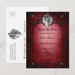 Gothic halloween wedding save the date postcard