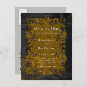 Gothic halloween wedding save the date postcard
