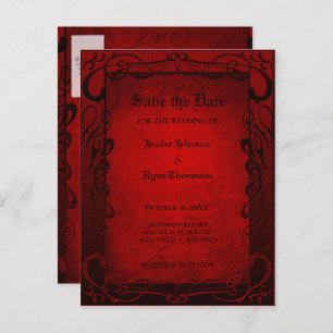 Gothic halloween wedding save the date postcard