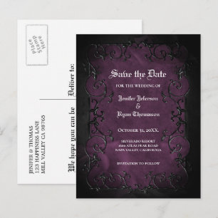 Gothic halloween wedding save the date postcard