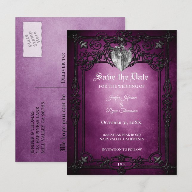 Gothic halloween wedding save the date postcard (Front/Back)