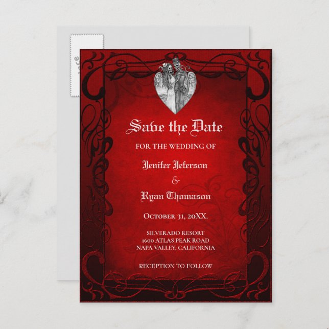 Gothic halloween wedding save the date postcard (Front/Back)