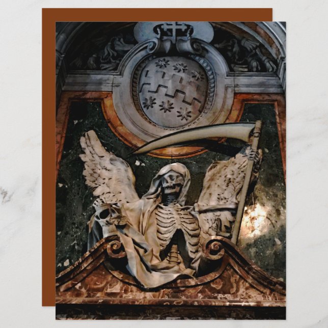 Gothic Halloween Winged Skeleton Scrapbook Paper (Front/Back)