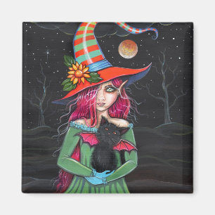 Gothic Halloween Witch Cat Magnet